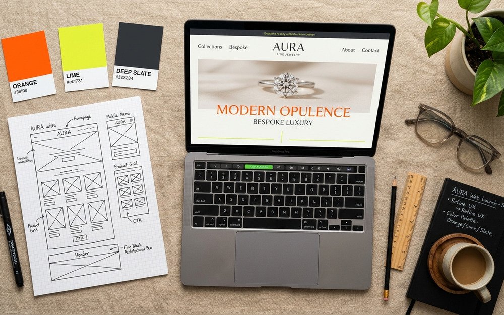 Minimalist workspace with a laptop and planner