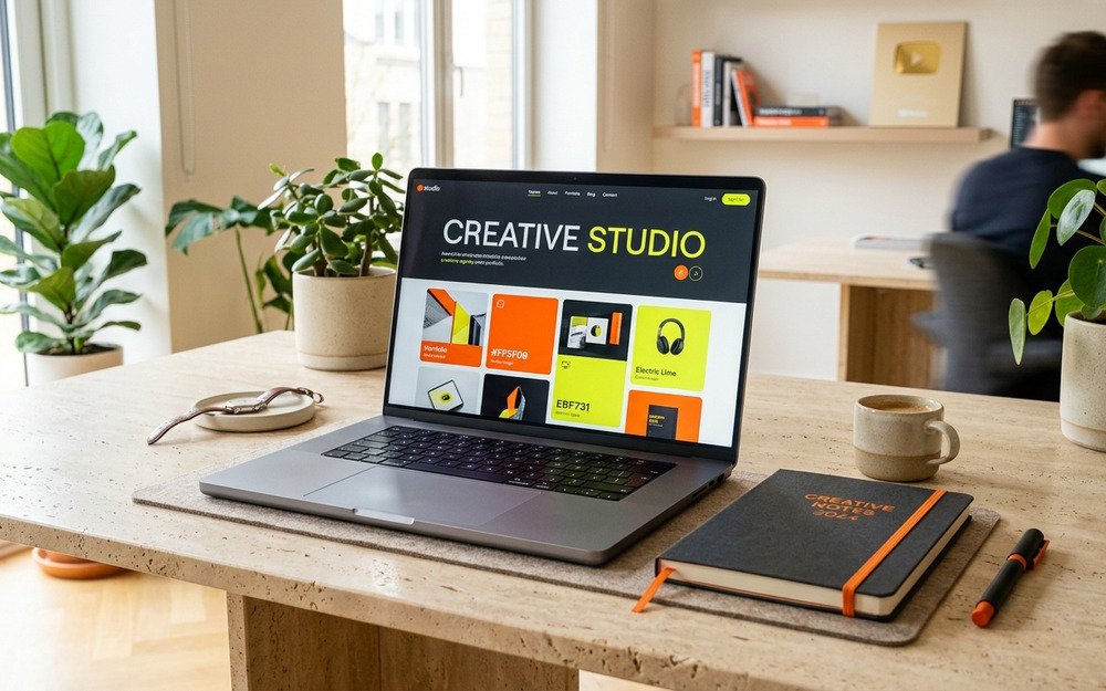 Modern workspace with a laptop on a desk
